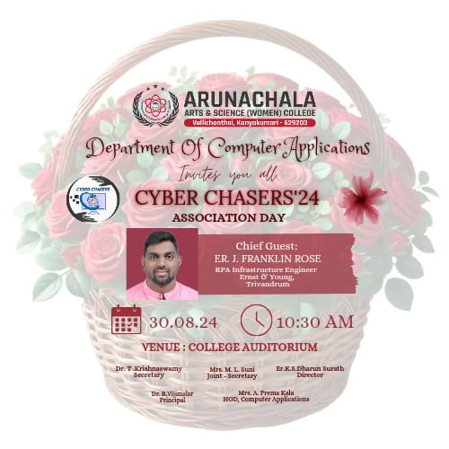 We are extremely happy to invite you all for the Computer Applications Department Association  day ceremony    ** CYBERCHASERS '24 ** 