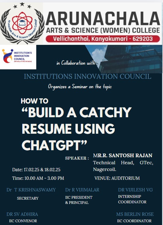 Seminar on the topic How to Build a Catchy  Resume using Chatgpt